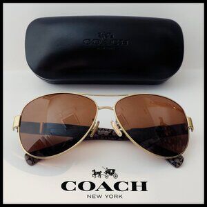 Coach Christina Aviator Sunglasses L103/HC 7047 Gold/Black 59-13-135 with Case